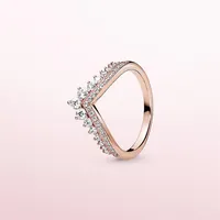 خاتم الماس عالي الجودة CZ لـ Pandora 925 Sterling Silver Rose Gold Plated Wedding Wedding Ring Original Set225U