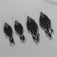 Dangle Earrings Rice Bead Hand Beaded Nation Retro Simplicity Black Bohemia Geometry Alloy Ma'am Tassel