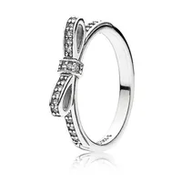 Classic Bow Ring 18K Rose gold Women rings Original Box for Pandora 925 Sterling Silver CZ Diamond Wedding Ring sets238F