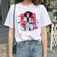 Frauen T -Shirts % 100 Katoen Retro Nieuwe Tee Zomer Japanse Gedrukt Briefe Casual Harajuku Parodie Losse Top Punk Horror Vrouwelijke Cartoon