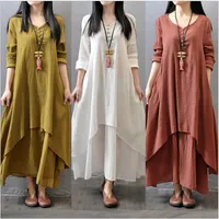Casual Dresses MOONBIFFY Elegant Cotton Linen Dresses for Women Mori Girl Style Casual Dress Plus Size Loose Long Sleeve Robe Club Outfits 230311