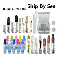 Ceramic Coil Atomizers TH205 Vape Cartridges 0.5ml 0.8ml 1.0ml White Black Wood Gold Tips 510 Thick Oil Glass Empty Carts Runty G5 Ce4 Full Ceramics Vaporizer Ship By Sea