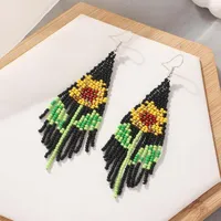 Dangle Earrings Rice Bead Sunflower Hand Weaving Beaded Flower Retro Bohemia Geometry Alloy Ma'am Tassel