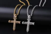 Hip Hop Iced Out Bling Nail Cross Pendant Necklace MensWomen Micro Paved CZ Gold Silver Color Charm Chains Jewelry Gift1786418