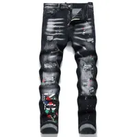 23 new Men's Jeans Mens man pants designer black skinny stickers light wash ripped motorcycle rock revival MLEE