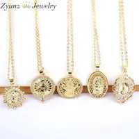 10PCS Crystal CZ Cubic Zirconia Virgin Mary Pendant Copper Pendants Necklaces Gold Color Chain Jewelry2189