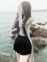 Casual Dresses TVVOVVIN 2023 Korea Women Clothing Sexy Slim Tshrit Sunscreen Cardigan Mini Drees Summer Two Piece Fashion Top MT8V