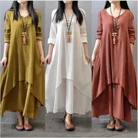 Casual Dresses MOONBIFFY Elegant Cotton Linen Dresses for Women Mori Girl Style Casual Dress Plus Size Loose Long Sleeve Robe Club Outfits 230313