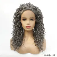 Afro Kinky Curly Synthetic Lacefront Wig Dark Grey Simulation Human Hair Lace Front Wigs 14-26 inches Pelucas For Women 19418-1173159
