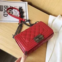 handbag 2023 Fashion women's bag leather quality Handbag trend simple diagonal cross red texture small square Bag