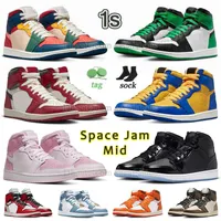 Jumpman 1 Retro High OG Basketball Shoes Mens Women Designer Sneakers Space Jam 1S Lucky Green Chicago Lost ووجدت Starfish Multicolor Dener Pragment TS J1 Trainer