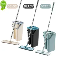New Squeeze Floor Mop Bucket Mop Spin Bucket Magic Flat Mop Dry Wet Usage Home Kitchen Cleaning Tools 6Pc Replacement Microfiber Rag