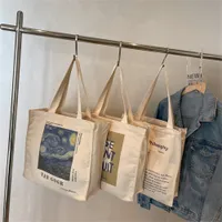 Sacos de compras Retro Art Literary Canvas Blue Letter Handbag van Gogh de grande capacidade para mulheres ecologicamente corretas