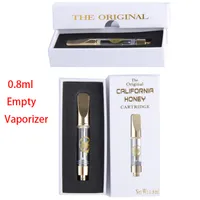 California Honey Atomizers Empty 0.8ml Glass Tank Copper Mouthpiece Ceramic Coil Vape Cartridges Screw In 510 Thread Vaporizer For Thick Oil