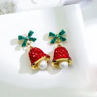 Dangle Earrings Christmas Bells Jewelry Studded With Rhinestones Luxury Simple Red Earring For Women Fashion Bow Pearl Drop Good Gift