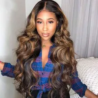 Highlight Ombre Honey blonde Body Wave 13x4 Lace Front Human Hair Wigs Brazilian Remy Hair Pre Plucked 150% For Black Women295f
