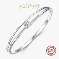 Bangle Ailmay 925 Sterling Silver Sparkling Clear Zircon Bracelets Simple Exquisite For Women Wedding Statement Fine Jewelry 230313
