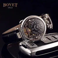 Bovet Swiss Quartz Mens Watch Amadeo Fleurier Steel Case Skeleton Black Dial Watch Watch Black Leather Best Watches Cheap Timezonewat194J