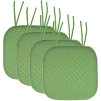 Sweet Home Collection Chair Cushion Memory Foam Pads with Ties Honeycomb Pattern Slip Non Skid Rubber Back Rounded Square 16 x 16 Seat Cover 4 Pack Green 4 Pack compass