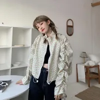 Women's Jackets Fashion Women Cottagecore Floral Print Stand Collar Long Sleeve Zip Up Coat Casual Tops Korean Sweet Thin OutwearWomen's