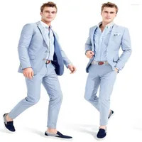 Men&#039;s Suits 2023 Notch Lapel Two Buckle Sky Blue 4 Simple And Fashionable Men&#39;s Suit Customization (Jacket Pants Tie Handkerchief)