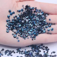 Nail Art Decorations Non Fix Resin Rhinestones 2-6mm And Mixed Sizes Navy Blue AB Round Flatback Glue On Stones DIY Nails Garment Supplies