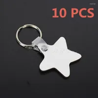 Keychains 10Pcs DIY Sublimation Wooden Hard Board Five-pointed Star Printing Key Rings Blank MDF Chain Jewelry Accessory LYY9170
