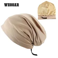 WEOOAR Adjustable Lined with Satin Bonnet for Women Men silk Satin Hat Hair Night for Sleeping Cap Cotton Beanie Hood MZ226 2201243091