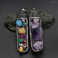 Charms Natural Stone Pendant Rectangle Crystal Bud Set Diamond Exquisite For Jewelry Making DIY Bracelet Necklace Accessories