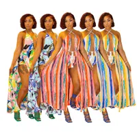 Nowy projektant Plus Rozmiar 3xl seksowne sukienki Maxi Summer Kobiety Backless Dress Ladies Criss-Cross Halterneck luźna sukienka wakacje plażowe ubrania hurtowe 9452