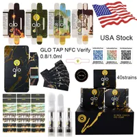 USA Warehouse Glo NFC Vefififie Vapes Cartridgesパッケージング0.8ml 1mlアトマイザーセラミックコイルカート空の蒸気ペンカート510スレッド
