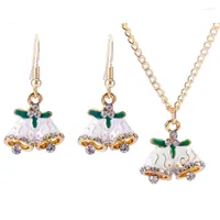 Necklace Earrings Set Christmas Crystal White Bell Drop Earring Women Green Leaf Rhinestone Gold Hook Chic Gifts