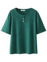 Damen T-Shirt Plus Size T-Shirt Sommer Tees Frauen Kleidung losen Baumwollmetallperlen Anhängerdekoration Kurzhülse Tops 230314