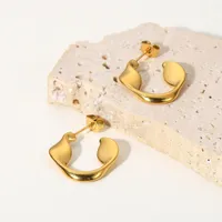 Hoop Earrings Simple 18K Gold Stainless Steel Women Tarnish Free Jewelry Ins Minimalism Metallic Mobius Bijoux