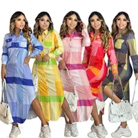 Maxi Dresses for Women Button Down Long Shirt Dress Grid Print Lapel Neck Party Dress Casual Long Sleeve