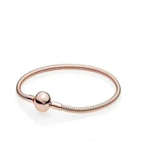18K Gold Rose 3mm A pulseira de cobra Fit Pandora Silver Charms European Beads Diy Jóias Fazendo para Belas Mulheres272s