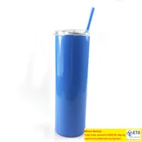 20oz skinny tumblers stainless steel beer mug insulated coffee mug vacuum double wall wine tumbler travel with colored straw