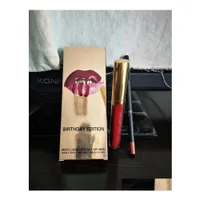 Lip Gloss Christmas Makeup Matte Liquid Lipstick Liner Set Leo FL Size in Golden Box Birthdy Edition