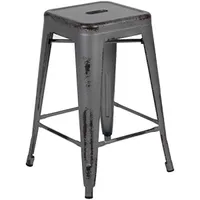 Flash Furniture Commercial Grade 24 High Backless Distressed Silver Gray Metal Indoor Outdoor Counter Height Stool