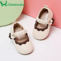 First Walkers 11-15cm Brand Infant Girls Flowers Shoes Solid Ruffles Little Princess Dress Shoes For First Birthday Soft Sole Baby Flats Shoes 230314