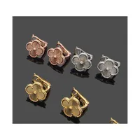Clip-On-skruv tillbaka lyxdesigner örhängen Fourleaf Clover Cleef Womens Fashion 18K Gold Earring Jewelry Drop Delivery DHPMK