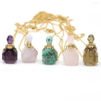 Pendant Necklaces Natural Stone Perfume Bottle Necklace Rose Quartzs Lapis Lazulis For Jewelry Gift Length 66 5cm Size 20x36x15mm