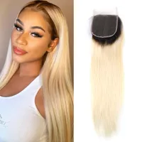 Blonde Lace Closure Human Hair Ombre Lace Closure Only For Women Two Wone 1B/613 Closures With Baby Hair Body Wave Real Vigirn Hair High Density Greatremy