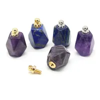 Pendant Necklaces Natural Stone Amethyst Lapis Lazuli Rectangle Perfume Bottle Charm For Jewelry Making DIY Necklace Accessories18x34mmPenda