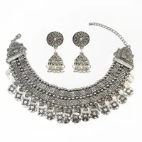 Wedding Jewelry Sets Afghan Vintage Tribal Silver Color Statement Collar Choker Bib Necklace Earring Jewelry Sets Indian Short Chain Coin Necklaces 230313