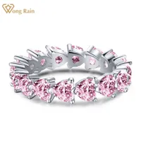 Wedding Rings Wong Rain 100% 925 Sterling Silver Love Heart Created Pink Sapphire Gemstone Wedding Band Ring For Women Fine Jewelry 230313