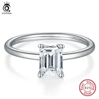 Solitaire yüzüğü orsa mücevher nişan alyans kadınlar için zümrüt kesim netliği 1ct moissanite elmas moda yıldönümü SMR56 Z0313