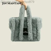 qwertyui879 totes jin mantang lüks markalar sahte kürk tote çanta kış peluş kadın çanta tasarımcı omuz çantaları kadınlar için yumuşak alışveriş cüzdanları 0314/23
