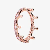 Pink Sparkling Crown Ring High quality Rose gold plated Women Rings with Original box for Pandora Sterling Silver Ring set2508