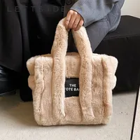 Shopping Bags LEFTSIDE Tote for Women Shoulder Side Bag Fashion Faux Fur Shopper Ladies Winter 230313